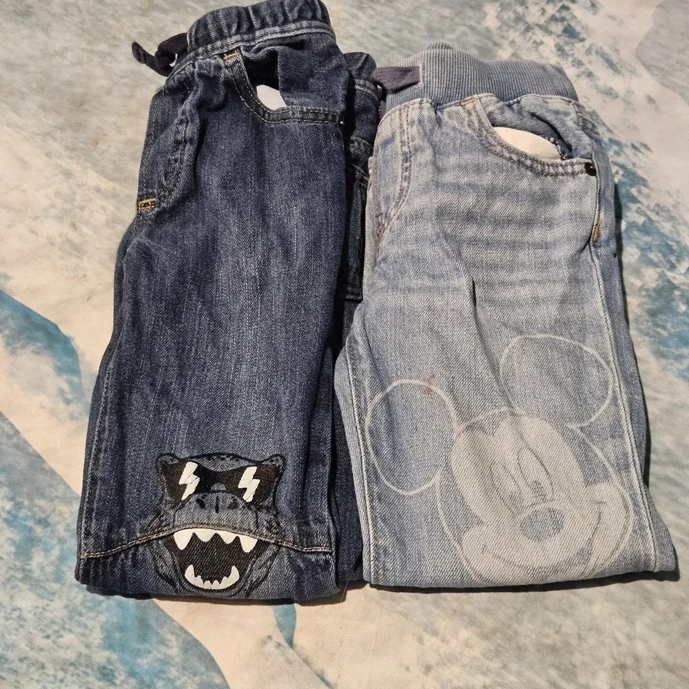 Baby Gap Disney Mickey Mouse & Dinosaur Boys Jeans Lot Size 5 Slim Drawstring